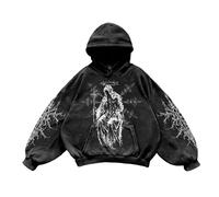 Halloween Mens Hoodie Fluffy Sherpa Hooded Jumper Fuzzy Plush Sweatshirt Teddy Fleece Kangaroo Pocket Winter Outwear Activewear Stylish Christmas Jumpers (Black-g, XXL)