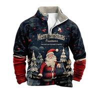Halloween Men's Hoodies Casual Pullover Hooded Sweatshirt Long Sleeve Quarter Zip Hoody Tops with Kangaroo Pocket Jacket Activewear Mens Christmas Jumpers (Dark Blue, XL)