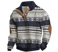 Halloween Men's Hoodies Pullover Hooded Sweatshirts Long Sleeve Patchwork Plaid Jacquard Drawstring Casual Hoodie with Pockets Knitwear Reindeer Outfit (q-Dark Blue, XXXXL)