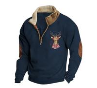 Halloween Men's Hoodies with Zipper Long Sleeve Hooded Pullover Winter Warm Coats Patchwork Lined Fleece Jackets Plus Thick Outwear Coat Sportwear Mens Santa Outfit (Navy, L)