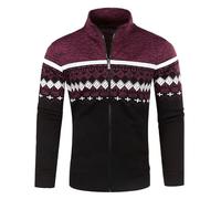Halloween Mens Hoody Full Zip Up Hooded Hoodie Sweatshirt Fleece Patchwork Jacket Solid Color Coat with Kanga Pocket Outwear Sport Wear Naughty Christmas Jumpers (M) Wine