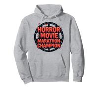 Halloween Mens Horror Movie Marathon Champion Spooky Fun Pullover Hoodie, Adult Unisex, Heather Grey, S