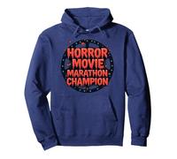 Halloween Mens Horror Movie Marathon Champion Spooky Fun Pullover Hoodie, Adult Unisex, Navy, S