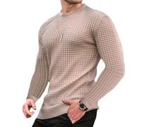 Halloween Men's Jumper Poloshirt Long Sleeve Top Knitted Pullover Regular Fit Winter Sweater Casual Solid Color Sweatshirt Knitwear Naughty Christmas Jumpers for Men (Khaki-1, XL)
