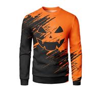 Halloween Men's Long Sleeve Round Neck Sweatshirt - Casual Sweatshirt Pumpkin Festival Loose Pullover (UK, Alpha, 4XL, Regular, Regular, #10)