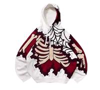 Halloween Mens Oversized Zip Up Skeleton Hoodie Streetwear Graphic Pullover Jumper Vintage Hooded Sweatshirt Crewneck Sweatshirts Sportwear Mens Christmas Pyjamas Set (I-Orange, XXXXXXL)