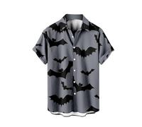 Halloween Mens Shirt Shirt Horrible Bat Print Short Sleeve Button Down T Shirts Hawaiian Tropical Beach Tops Festival Costumes Adult Scary (Grey,XXL)