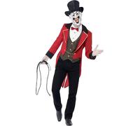 Smiffys Sinister Ringmaster Costume, Red with Jacket, Mock Shirt, Mask & Top Hat, Halloween Cirque Sinister Fancy Dress, Adult Dress Up Costumes