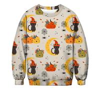 Halloween Men's Sweatshirt Print Long Sleeve Crew Neck Pullover without Winter Fashion Top, beige, 4XL