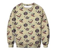 Halloween Men's Sweatshirt Print Long Sleeve Crew Neck Pullover without Winter Fashion Top, Light yellow, XXL