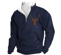 Halloween Men's Sweatshirt Quarter Zip Contrast Color Polo Shirt Long Sleeve Jumper Casual Waffle Quilted Pullover Tops Parka Sportwear Mens Xmas Jumper (Navy, XXL)