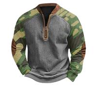 Halloween Men's Sweatshirt Quarter Zip Contrast Color Polo Shirt Long Sleeve Jumper Casual Waffle Quilted Pullover Tops Activewear Mens Christmas Underwear (Army Green #21, XXXXXL)