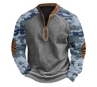 Halloween Men's Sweatshirt Quarter Zip Contrast Color Polo Shirt Long Sleeve Jumper Casual Waffle Quilted Pullover Tops Activewear Santa Suits Men XXXL (15-Light Blue, XXXL)