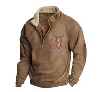 Halloween Men's Sweatshirts Fleece Lined Jumper Thick Crewneck Long Sleeve Plain Pullover Cotton Winter Warm Tops Thermal Underwear Casual Workwear Sports Workwear Santa Outfit Men (Khaki #1, L)