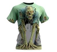 Halloween Men's T-Shirt 3D Zombie Print T-Shirt Crew Neck Short Sleeve Shirt Casual Muscle Shirts Fit Sports Shirt Retro Hip Hop T-Shirts Short Sleeve Cosy Cult with Cartoon Design, O Green, L
