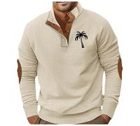 Halloween Mens V Neck Jumper 1/4 Zip Fleece Lined Pullover Regular Fit Autumn Winter Velvet Sweatshirt Sweat Tops Outwear Streetwear Christmas Clothing (Khaki, XL)