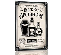 Halloween Metal Sign for Spooky Apothecary Wall, WitchThemed Potion Shelves, Kitchen Potion Corner, Or Gothic Hallway Featuring Black Bat Apothecary, 8x12 Inch
