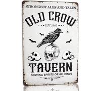 Halloween Metal Sign Old Crow Tavern Serving Spirits of All Kinds Sign Vintage Spooky Crow Decor Halloween Party Decorations for Home Kitchen Cafe Bar Hotel 8x12 Inch