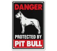 Halloween Metal Tin Sign Pitbull Sign Danger Protected by Pit Bull Wall Decor Plaque Beware of Dog Outdoor Fence Gate Yard Signs 12X8 Christmas Wall Decor