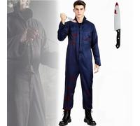 Halloween Michael Myers Costume Adults: Carnival Killer Film Horror Cosplay Costume and Blood-smeared Knife Jumpsuit Navy (2 Pack) M (165-170 cm)