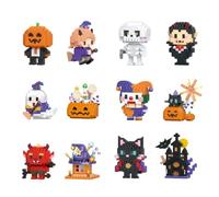 Halloween Micro Mini Building Set, Vampire Pumpkin Castle Figures, 12 Pack