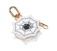 Halloween Mini Coin Purse Keychain, Spider Web Wallet Pouch (White)
