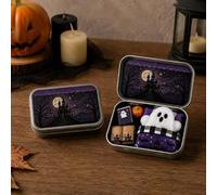 Halloween Mini Ghost Tin Box Set,Little Boo Cute Plush Ghost in Box with Sleeping Bag,Miniature Spooky Books and Tiny Orange Pumpkin,Spooky Gift for Toddlers and Party Favours