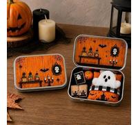 Halloween Mini Ghost Tin Box Set,Little Boo Cute Plush Ghost in Box with Sleeping Bag,Miniature Spooky Books and Tiny Orange Pumpkin,Spooky Gift for Toddlers and Party Favours