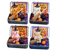 Halloween Mini Plush Teddy Bear in a Box - 2026 New My Little Worry Bear Pocket Hug with Wizard Hat, Little Doll in A Box Emotional Support Inspirational Gifts for Friends (4pcs)