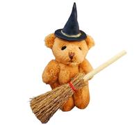Halloween Miniature Bear - Witch Bear Toy | Plush Bearr Miniature Decor For Halloween | Desktop Scene Prop With Pumpkin Broom For Nightstand Escape Room Dorm Shelf Dining Table | 7x4.6cm/2.76x1.81 Inc