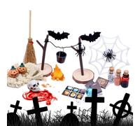 Halloween Miniature Scene, Pumpkin Skulls Heads Bat Figurine Horror Toy Set | Mini Halloween Garden Landscape, Reusable Miniatures Accessories for Home