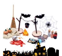 Halloween Miniatures, Halloween Horror Toy Set with Pumpkin Skulls Heads Bat Figurine, Reusable Theme Mini Accessories for Crafts, Desktop, Home Garden Decor