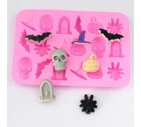 Halloween Molds Silicone for Chocolate, 3D Halloween Chocolate Candy Gummy Mold Skull Pumpkin Bat Witch Hat Spider Tombstone Shapes Mold, for Gummy Candy Jelly Cupcake Decor (1)