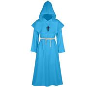 Halloween Monk Costume Adult Medieval Friar Hooded Monk Black Cape Renaissance Priest Costumes Wizard Pastor Priest Robe Party Cosplay Stage Halloween Church Religious Saint Gown Hood Outfit
