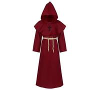 Halloween Monk Costume Adult Medieval Friar Hooded Monk Black Cape Renaissance Priest Costumes Wizard Pastor Priest Robe Party Cosplay Stage Halloween Church Religious Saint Gown Hood Outfit