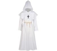 Halloween Monk Costume Adult Medieval Friar Hooded Monk Black Cape Renaissance Priest Costumes Wizard Pastor Priest Robe Party Cosplay Stage Halloween Church Religious Saint Gown Hood Outfit