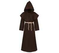 Halloween Monk Costume Adult Medieval Friar Hooded Monk Black Cape Renaissance Priest Costumes Wizard Pastor Priest Robe Party Cosplay Stage Halloween Church Religious Saint Gown Hood Outfit