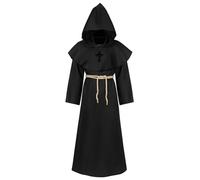 Halloween Monk Costume Adult Medieval Friar Hooded Monk Black Cape Renaissance Priest Costumes Wizard Pastor Priest Robe Party Cosplay Stage Halloween Church Religious Saint Gown Hood Outfit