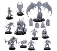 Halloween Monster Collection - 11 Fantasy Miniatures + 4 Props | Starter DnD Set | 32mm Scale Epic Miniatures | RPGs, Wargames, Pathfinder | Resin Unpainted Models | Collectors & Gamers