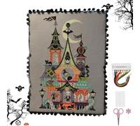 Halloween Monster House Cross Stitch Kit, Gothic Halloween Embroidery Starter Kit for Beginners Adults, Spooky Village Counted Cross Stitch Kit, DIY Embroidery Gift Craft Activities