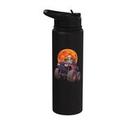 Halloween Monster Truck Skeleton Driver Full Moon Vintage Stainless Steel Insulated Water Bottle