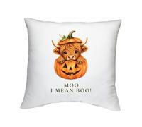 Halloween Moo I Mean Boo! Highland Cow Pumpkin Cushion Cover - 40cm x 40cm