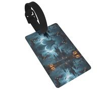 Halloween Moon and Bat Luggage Tags for Suitcases, PVC Suitcase Tag with Secure Strap Suitcase Identifier with Privacy Name Card for Travel Bag Tags Personalized Baggage Tag for Women Men