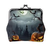 Halloween Moon Bat Pumpkin Full Double-Sided Printed Pattern Women's and Girls' Fashionable Leather Kiss Lock Coin Purse Card Bag