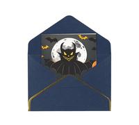Halloween Moon Bat Pumpkin Print Greeting Card Paper, Half Fold To Cards For Birthday, Wedding, Party.