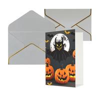 Halloween Moon Bat Pumpkin Print Greeting Card Paper, Half Fold To Cards For Birthday, Wedding, Party.