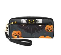 Halloween Moon Bat Pumpkin Print Pencil Case Makeup Bag for Girls Students Cosmetic Pouch for School Office Travel