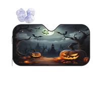 halloween Moon Bat Pumpkin -Print Reflective Windshield Sun Shade For Cars M Size - Heat Resistant Suction Cups, Universal Fit.