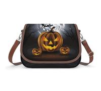 Halloween Moon Bat Pumpkin Shoulder Bag for Women, Handbag with Adjustable Strap & Inner Pocket, Crossbody Bag for Daily Commute Travel