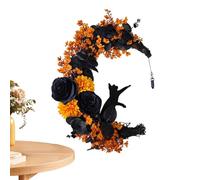 Halloween Moon Cat Wreath - Halloween Wreath for Front Door | Luminous Moon Cat, Horror Decoration for Front Door Home Party Decor